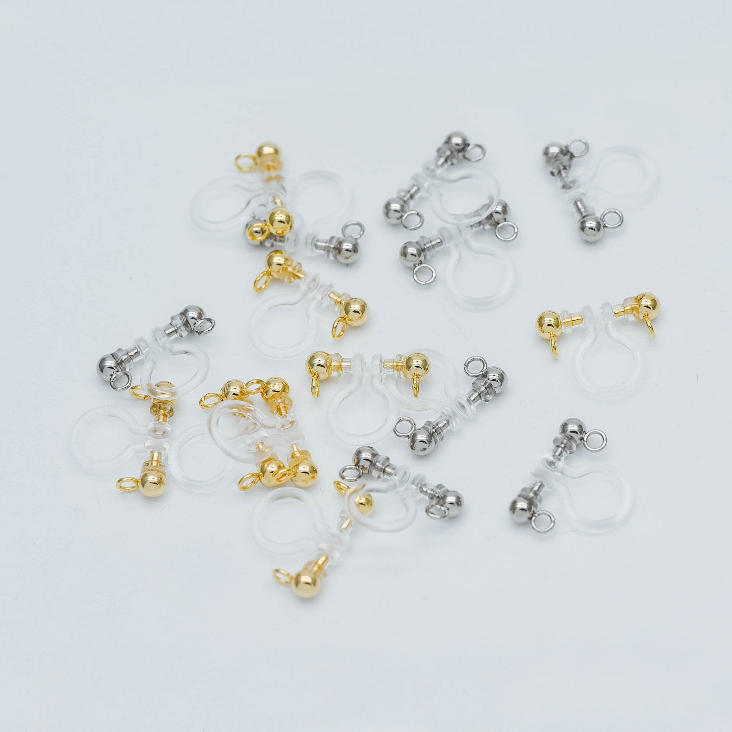 10pcs Resin Clip On Earring Findings, Gold/ Rhodium plated Brass Earwire, Gold/ Silver Non Pierced Earrings (GB-251-A)